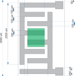 Diagrama de construcție a senzorului de umiditate. Cu verde a fost marcată portiunea intre care se depune stratul sensibil